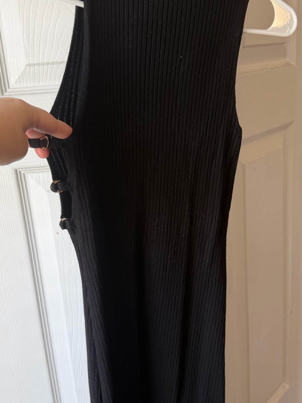 Say What? One-Shoulder Black Ribbed Dress with Side Buckles